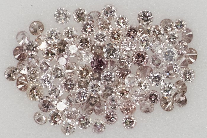 95 pcs Diamonds - 1.20 ct - Round - NO RESERVE PRICE - Mix Brown - Pink* - I1, SI1, SI2
