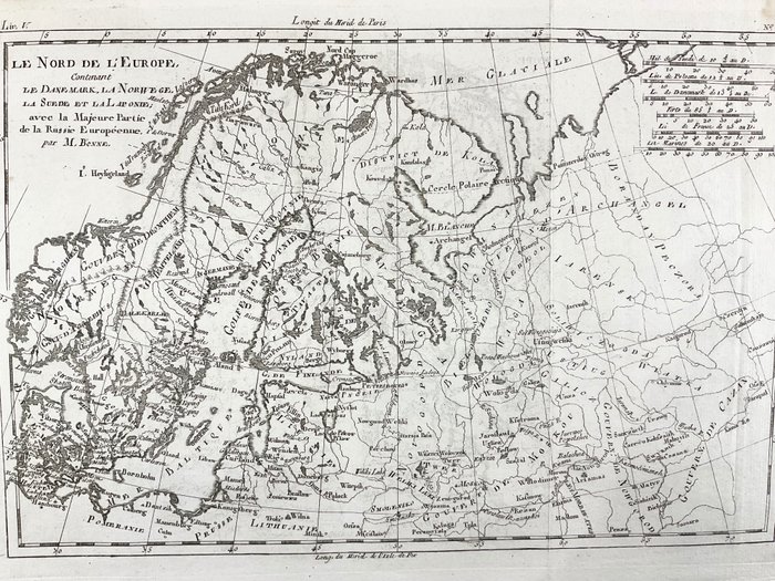 Europa, Mapa - Dania / Norwegia / Szwecja / Rosja / Laponia; Rigobert Bonne - Le Nord de l'Europe - 1781-1800