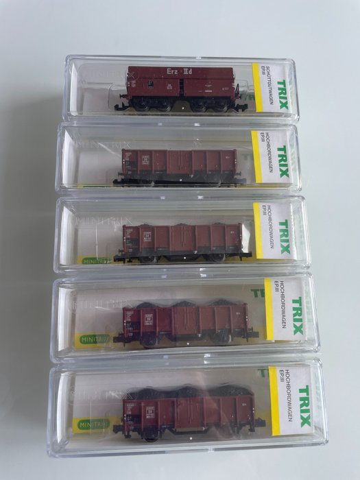 Trix N - 15194-33/-34/-35/-36/-17 - Τρένο μοντελισμού μεταφοράς εμπορευμάτων (5) - βαγόνια μεταφοράς άνθρακα - DB