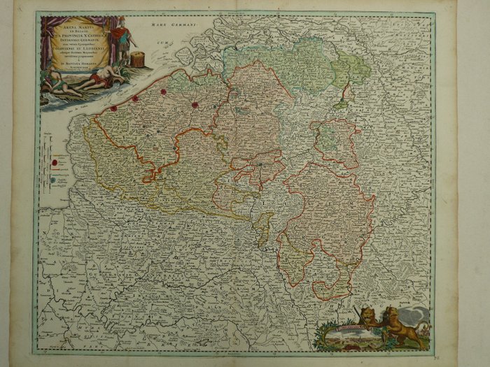 Ευρώπη, Χάρτης - Βέλγιο / Λουξεμβούργο / Λιέγη; J.B. Homann - Arena Martis in Belgio qua Provinciae - 1701-1720