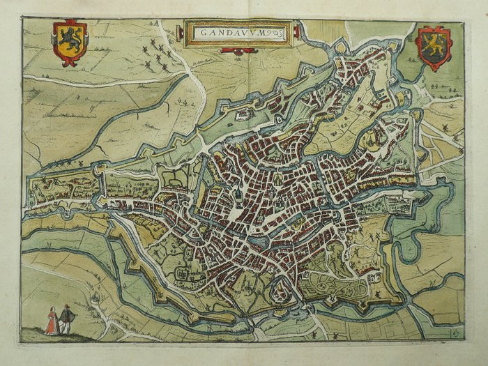 歐洲, 城市規劃 - 比利時 / 根特; L. Guicciardini / W. Blaeu - Gandanum - 1601-1620