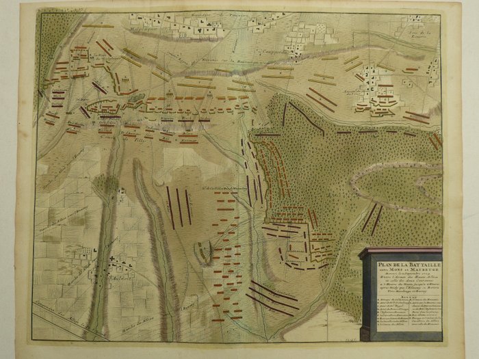 Eurooppa, Kartta - Belgia / Mons / Maubeuge; I. van Cal / Jean Dumont - Plan de la Bataille entre Mons et Maubeuge - 1721-1750