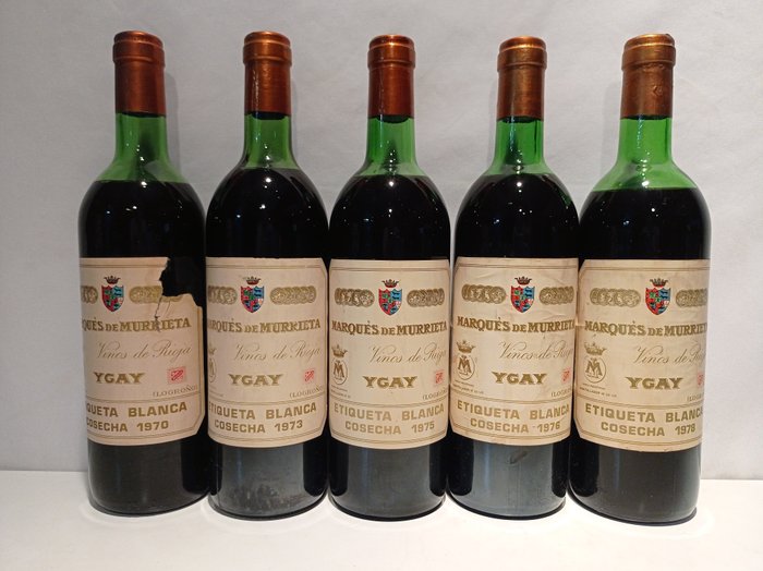 Vertical de Marqués de Murrieta, Ygay Reserva 1970, 1973, 1975, 1976 y 1978 - Rioja Reserva - 5 Flaschen (0,75 l)