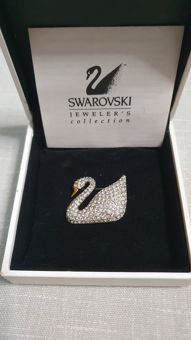Beeldje - Swarovski - Brooch - Swan - Boxed - Kristal, Legering
