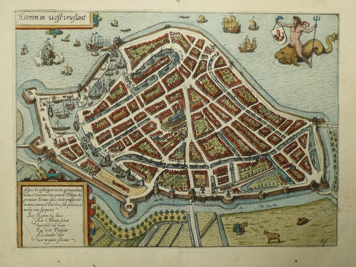 荷兰, 地图 - 喇叭; L. Guicciardini / W. Blaeu - Hooren in West Vrieslant - 1612