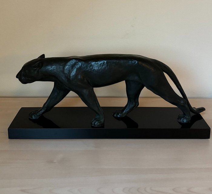 Max le Verrier - Szobor, Art Deco Black Panther sculpture - 52 cm - Bronz - 1920