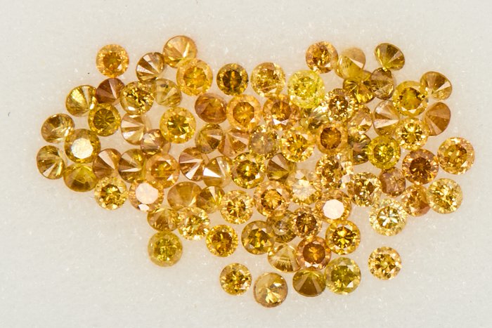 80 pcs Diamanten - 0.84 ct - Ronde - NO RESERVE PRICE - Fancy Vivid to Deep Mix Yellow - P1, SI1, SI2