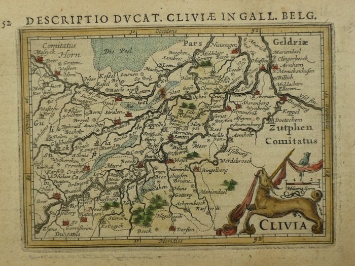 Europa, Mapa - Alemania / Kleve / Renania del Norte-Westfalen / Venlo / Limburgo / Nijmegen; Petrus Bertius / Jodocus Hondius jr. - 1601-1620