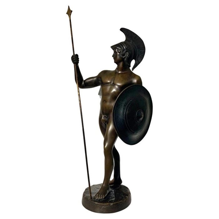 Skulptur, "Guerriero Greco con Lancia e Scudo", - 38.5 cm - Bronze