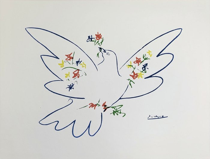 Pablo Picasso (after) - Colombe bleue with Flower / Blaue Taube mit Blumen