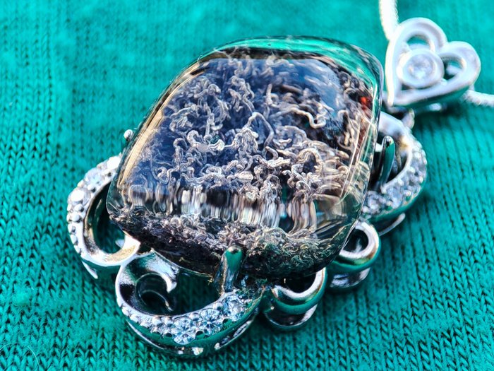 Frete grátis muito lindo pingente de cristal fantasma roxo raro em colar de prata 925 - Colar com pingente