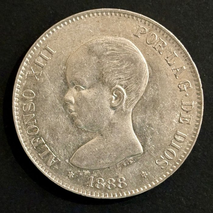 西班牙. Alfonso XIII (1886-1931). 5 Pesetas - 1888 *18 *88 MPM - (R008)  (沒有保留價)