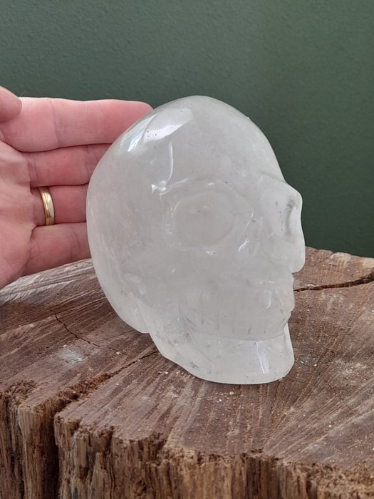 Grand crâne en cristal de roche taillé de première classe - qualité AAA - Hauteur : 9 cm - Largeur : 11 cm- 911 g