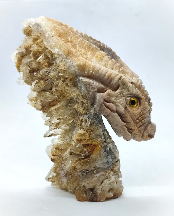 Sin precio de reserva Increíble dragón tallado a mano en racimo de cristal de cuarzo- 283.78 g