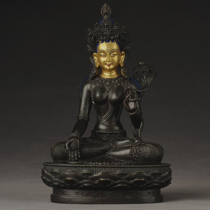Objetos budistas - estátua branca requintada de Tara Buddha (1) - Bronze - Depois de 2020, Final do século 20 e início do século 21