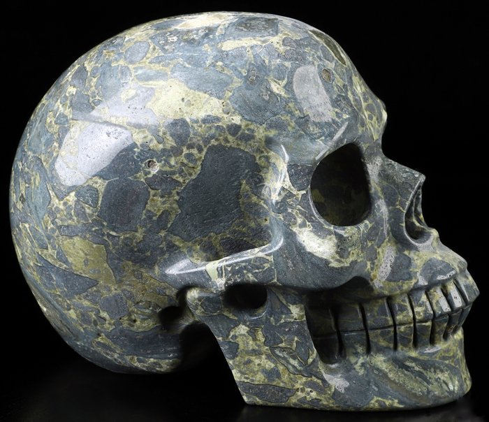 驚人的 1.159 公斤迷彩碧玉 頭骨 - Hand Carved Skull - 100 mm - 85 mm - 128 mm