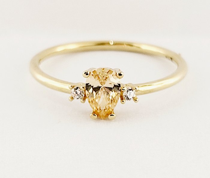 戒指 - 18K包金 白金 黄水晶 - 钻石 