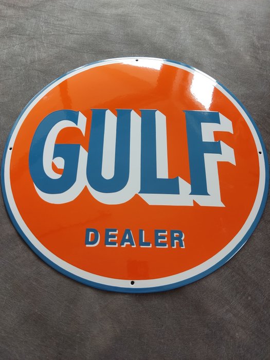 Gulf - Gulf dealer oil Tankstelle enamel sign Emailschild Emaille Schild