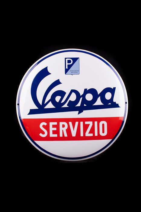 Sign - Vespa - Vespa servizio; 410mm; enamel sign; beautiful quality; handmade