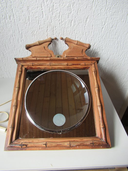 镜子 - 带内置照明的旧木镜  - 木材和玻璃