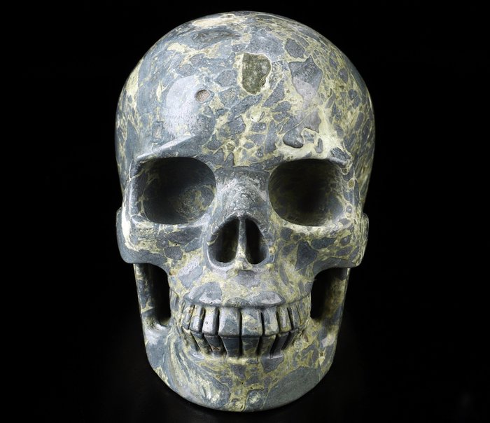 惊人的 1.159 公斤迷彩碧玉 颅骨 - Hand Carved Skull - 100 mm - 85 mm - 128 mm