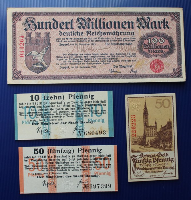 Poland, Danzig, Zoppot. - 4 Banknotes 1916-1923  (No Reserve Price)