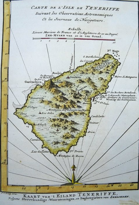 Afryka, Mapa - Hiszpania / Teneryfa / Wyspy Kanaryjskie; J.N. Bellin - Carte de l´Isle de Teneriffe / Kaart van ´t Eiland Teneriffe - 1721-1750
