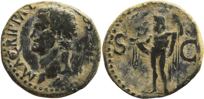 Imperio romano. Agripa (64/3-12 a. e. c.). As Rome mint. Struck under Gaius (Caligula), AD 37-41. Neptune