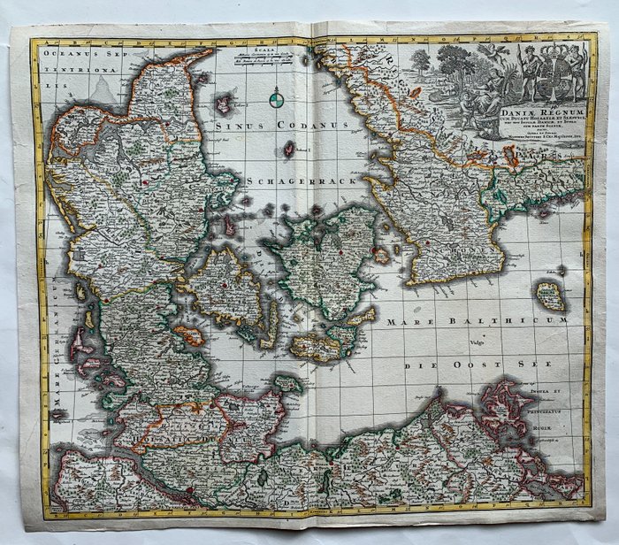 歐洲, 地圖 - 丹麥; M. Seutter - Daniae regnum - 1721-1750