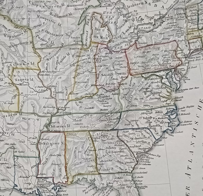 America, Mappa - Nord America / Stati Uniti / Primi stati federali; F.W. Streit / Leipzig by J.C. Hinrichs'sche Buchhandlung - Nordamericanischen Staatenbunde - 1801-1820