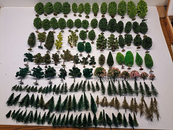 Bomen, bäume, trees, arbres H0 - Paisaje para modelismo ferroviario (158) - árboles de hoja caduca y pinos altura 4-14 cm