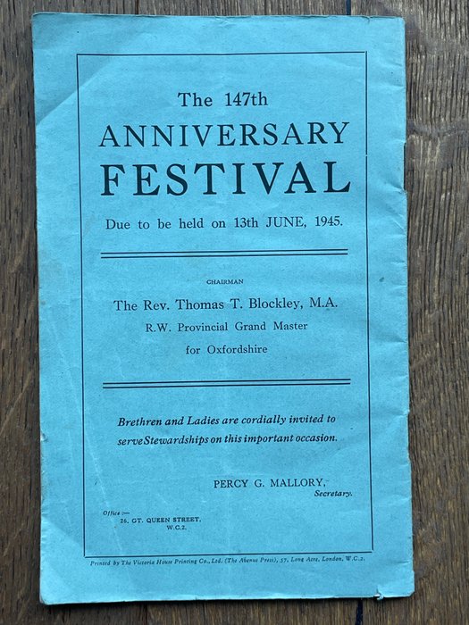 R.W Bro. Francis H. Starling - 1944 The Royal Masonic Institution for Boys "Steward's Lists" 146th Anniversary Festival - 1944