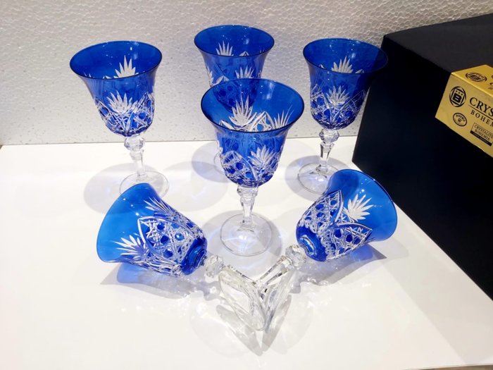 Kelch (6) - Handmade Six Pieces of Blue Crystal Goblet Bohemian (6) - Crystal(Elegand) - Kristall