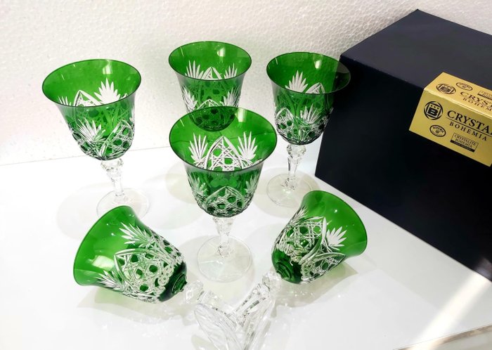 Coppa (6) - Handmade Six Pieces of Green Glasses Bohemian (6) - Crystal (Elegand) - Cristallo