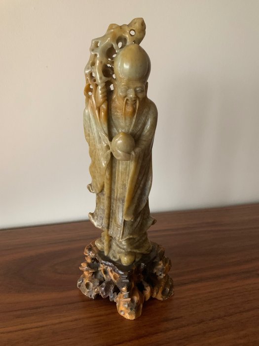 Escultura em pedra-sabão. Deus da longevidade - Shou - 滑石 - 中国  (没有保留价)