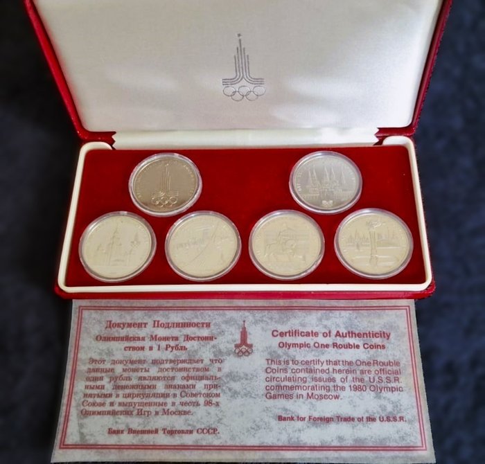 Olympics set 1980 Moscow - 6 x 1 ruble - USSR/CCCP" - 1980 uncirculated with certificate - 1980 