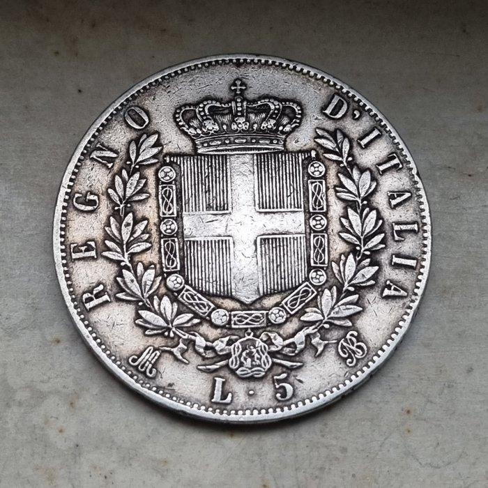 意大利， 意大利王国. 维托里奥·伊曼纽尔二世·迪·萨沃亚 （1861-1878）. 5 Lire 1873 - contorno FRT  (没有保留价)