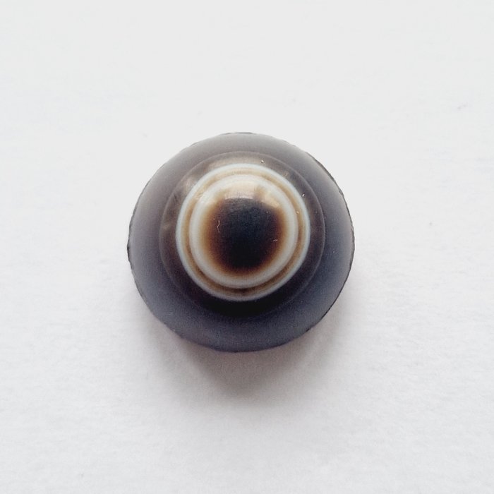 Tibetisch / Nepalesisch Natürlicher gebänderter Achat Perlen-Talisman-Cabochon m. Buddhas Auge - 19.3 mm