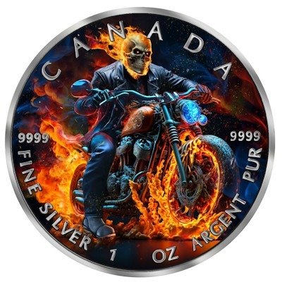 Canadá. 5 Dollars 2023 Maple Leaf - Burning Rider, 1 Oz (.999)
