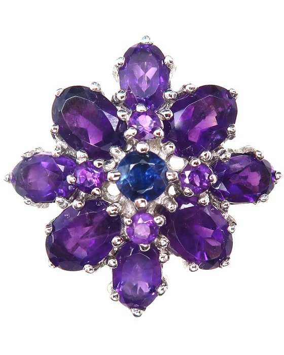 藍寶石 - 銀, 大型華麗保護環 - 舒緩能量 - 紫水晶 - 戒指