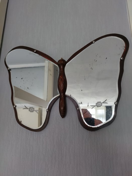 Vlinder - Spiegel  - Spiegelglas, Holz, Vintage