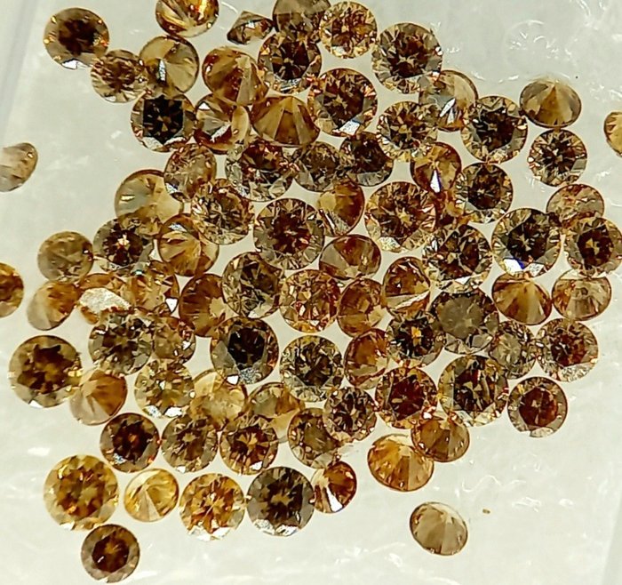 83 pcs Diamants - 1.12 ct - Brillant - Jaune orangé brunâtre fantaisie - I1, VVS1, No reserve!
