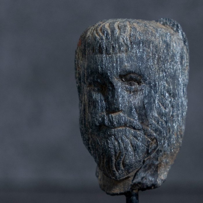 Gandhara Schist Head of Beard Man - 3rd-5th Century AD