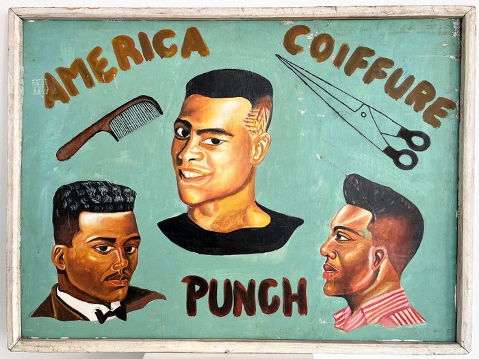 Art Populaire Africain - Enseigne de coiffeur - Recto Verso - Sans titre