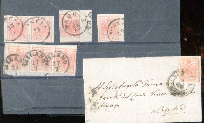 Antike italienische Staaten - Lombardo Veneto 1850 - Kleines Set mit Schwerpunkt auf 15 Cent. - Sassone 6, 20