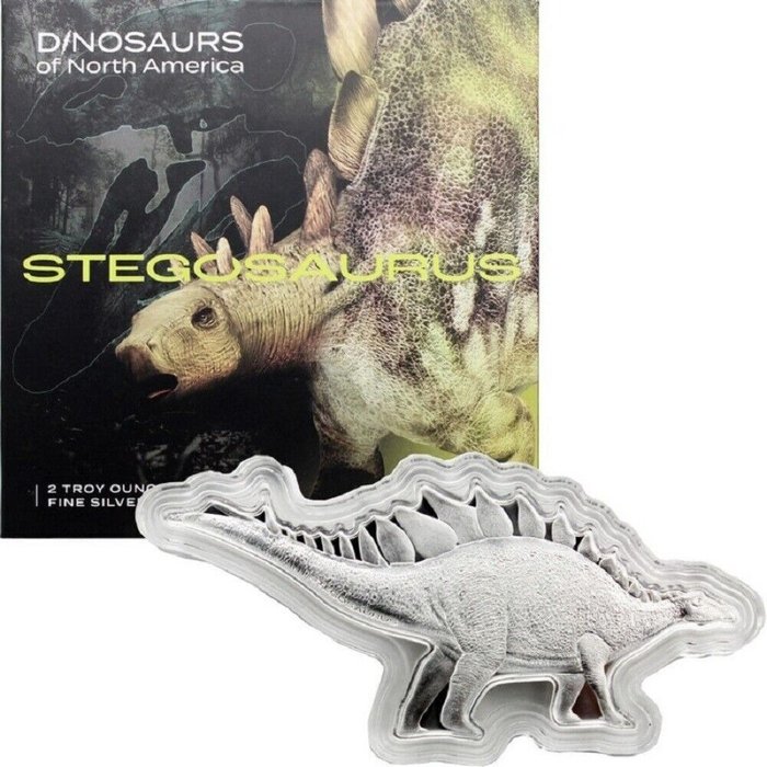 所罗门群岛. 5 Dollars 2022 Dinosaurs Stegosaurus 2 Oz (.999)