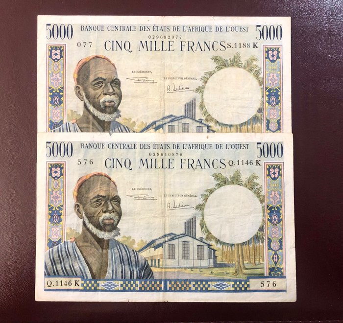 西非国家. - 2 x 5000 Francs Francs ND (1966-1970) - Pick 704Kh  (没有保留价)