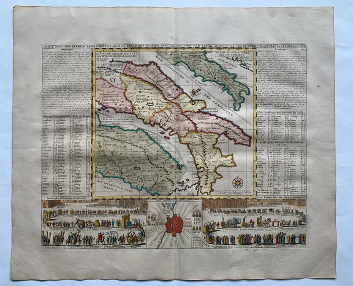 Europa, Kaart - Italië; H. Chatelain - L'Italie dans son premier etablissement sous la republique Romaine dans la division par Cesar - 1701-1720
