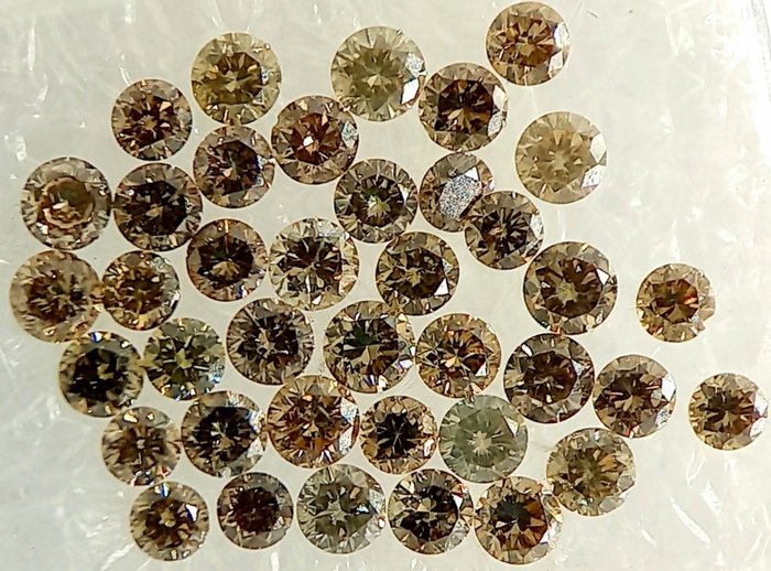 39 pcs Diamantes - 1.11 ct - Brilhante - Castanho fantasia - I1, VS1, No reserve!