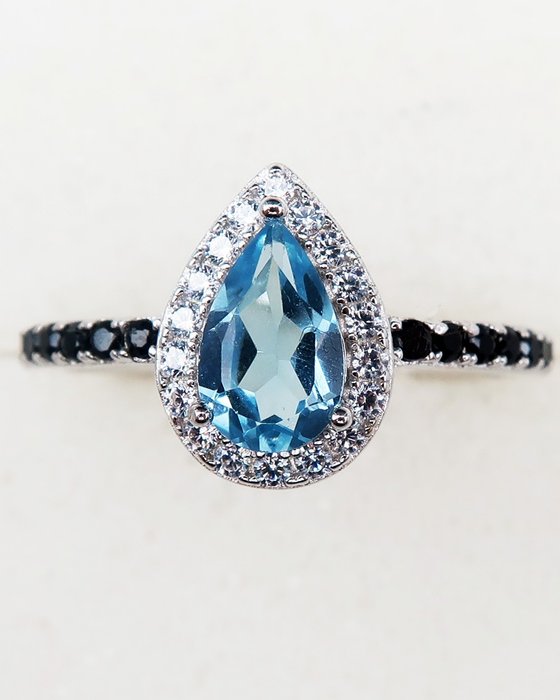 Topas - Silber, Glaube-Ring – Blauer Topas – unterstreicht inneren Reichtum – schwarzer Spinell - Ring